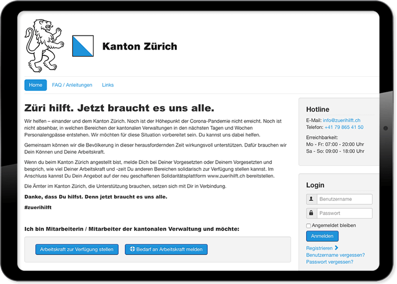 Webentwicklung - Web Development Zueri Hilft Portal